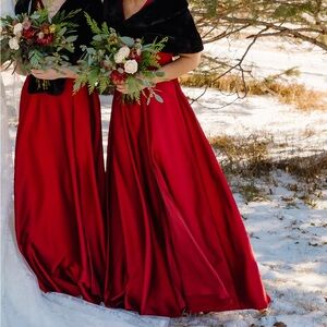 AW Bridal Red Satin bridesmaid dress